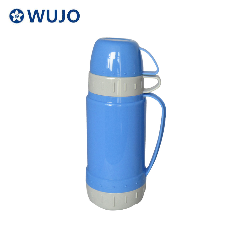  China Factory African Two Cups Plastic Vacuum Flask Coffee Tea Thermos Pot with Glass Inner