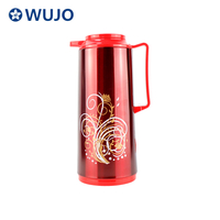 Wujo Factory Shining Red Stainless Steel Glass Inner Coffee Pot