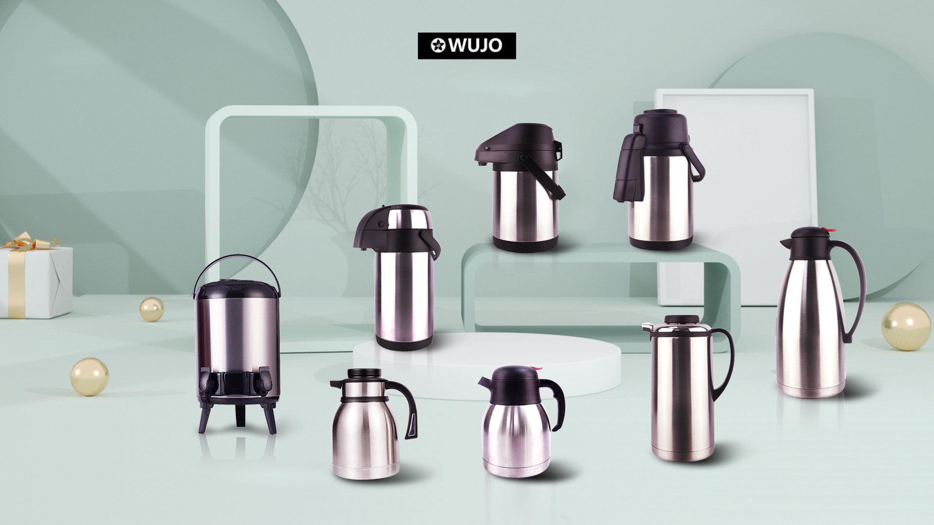 WUJO 24hr 2 Liter Hot Cold Water Coffee Tea Silver Double Wall Stainless Steel Thermo