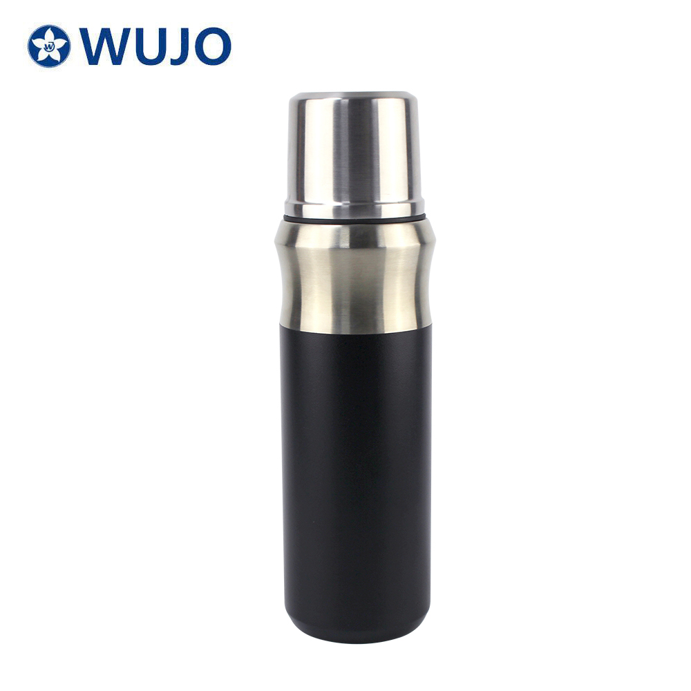 WUJO Double Wall Silver Black 304 Hot Cold Water Bottle Stanley Termos Stainless Steel Thermos