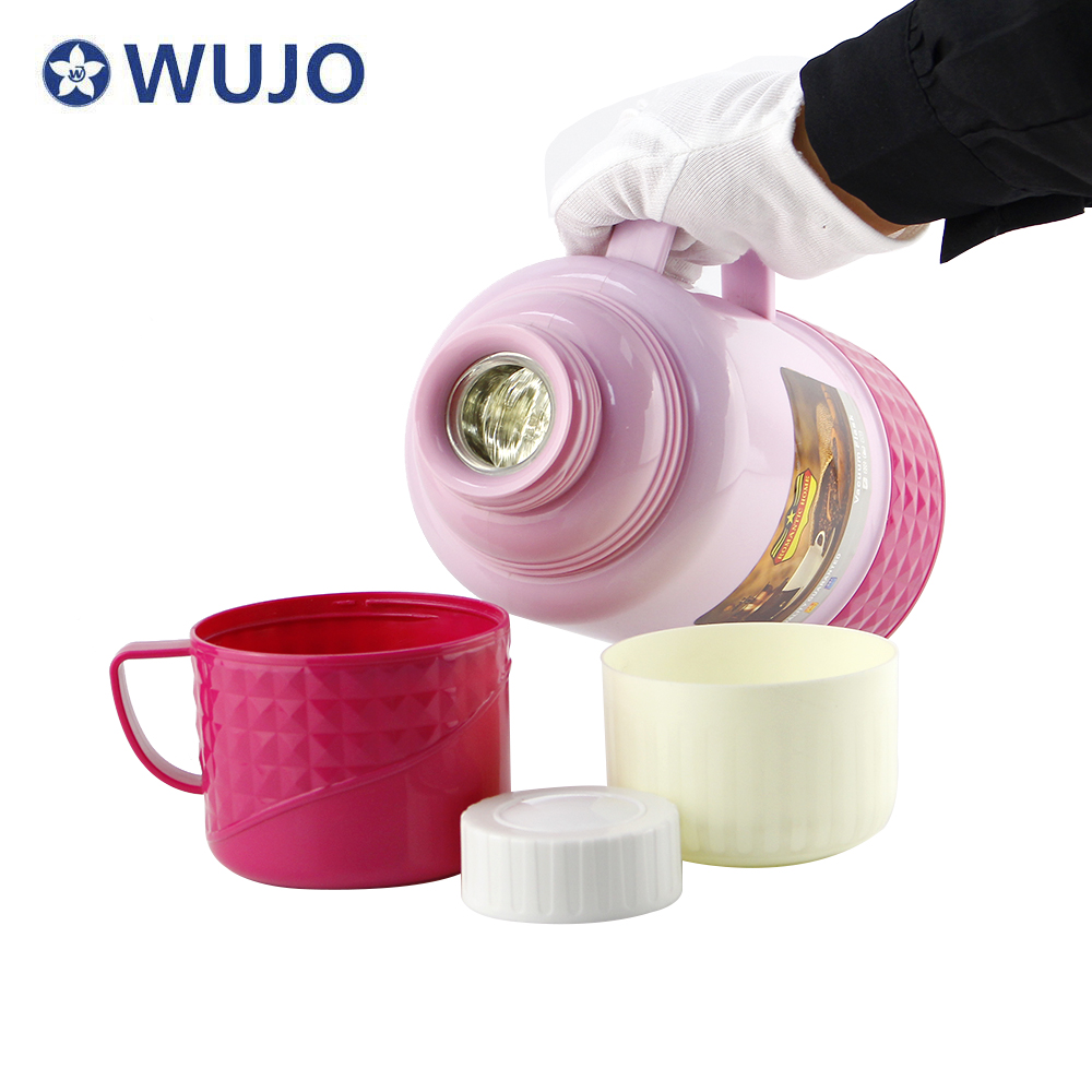 Manufacturer Good Quality 24h Hot Water 1200ml Plastic Tea Thermos Glass Flask with 2 Cups