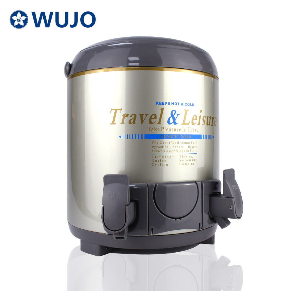  WUJO Thermos 8L 10L 12L Coffee Restaurant Commercial Double Wall Stainless Steel Tea Milk Tea Bucket with Faucet