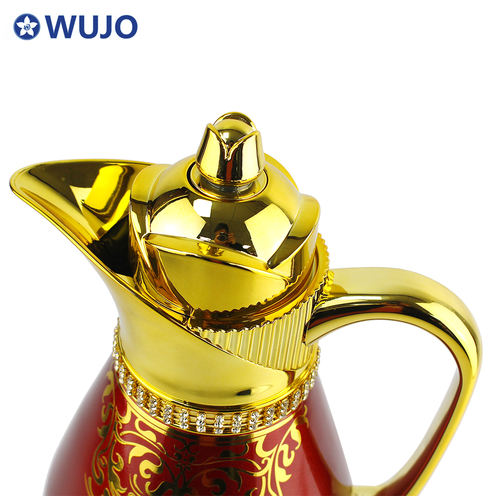 WUJO Customized High Quality 1L Pink Glass Refill Locked Lid Insulated Arabic LUXURY COFFEE POT