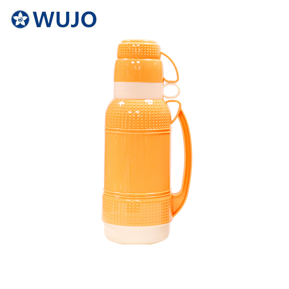 WUJO Red 1L 1.8 Liter Glass Refill Plastic Thermo with 2 Cups