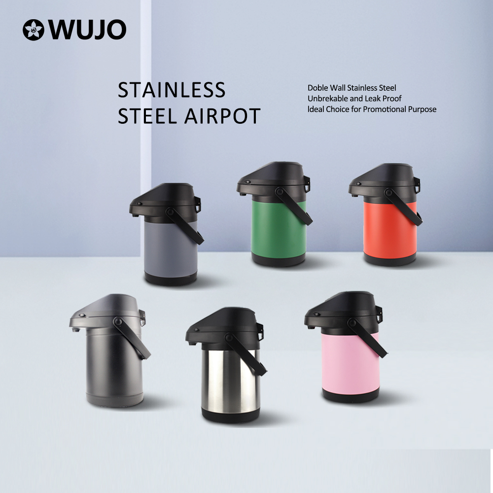 WUJO Silver Stainless Steel Pump Hot Water 4L thermos